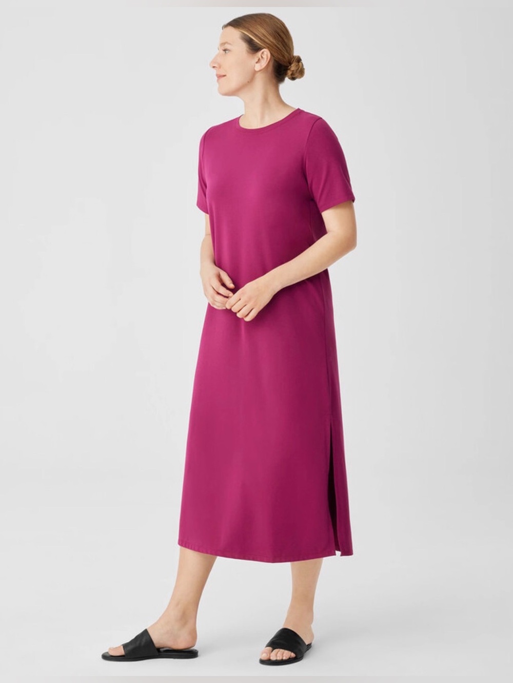 NWOT Eileen Fisher Pima Cotton Stretch Jersey Crew Neck Dress, Size XS